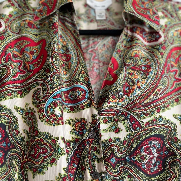 TALBOTS  Pure Silk Paisley Button Down Blouse long sleeve Size 14 (Misses Large) - Picture 3 of 11
